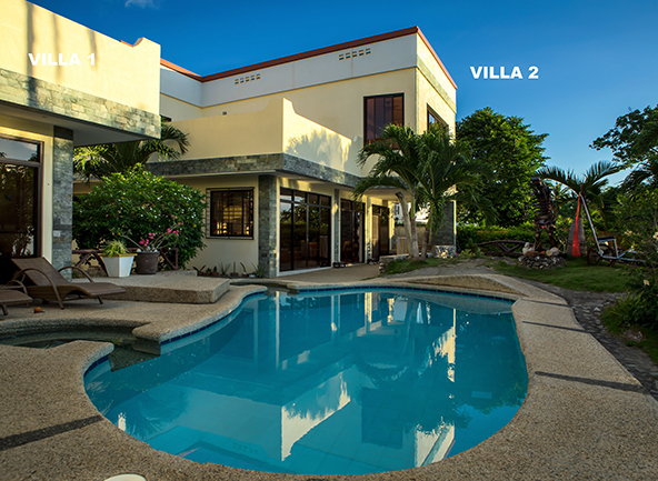 a pool and the villa
